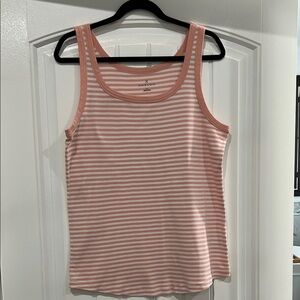 Caslon 100% Cotton Peachy-Pink and White Tank Top